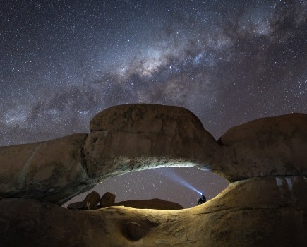 Namibia Spitzkoppe peak with the night sky and stars