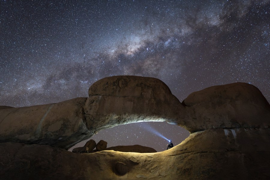 Namibia Spitzkoppe peak with the night sky and stars