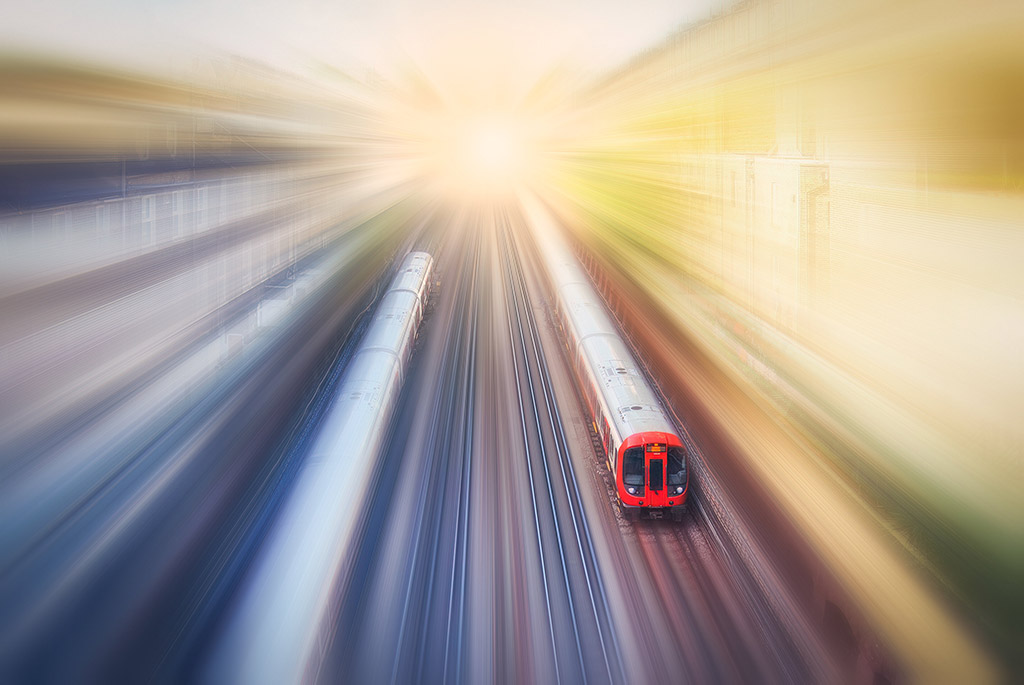 long exposure of train in action captured with sharp detail on front of train