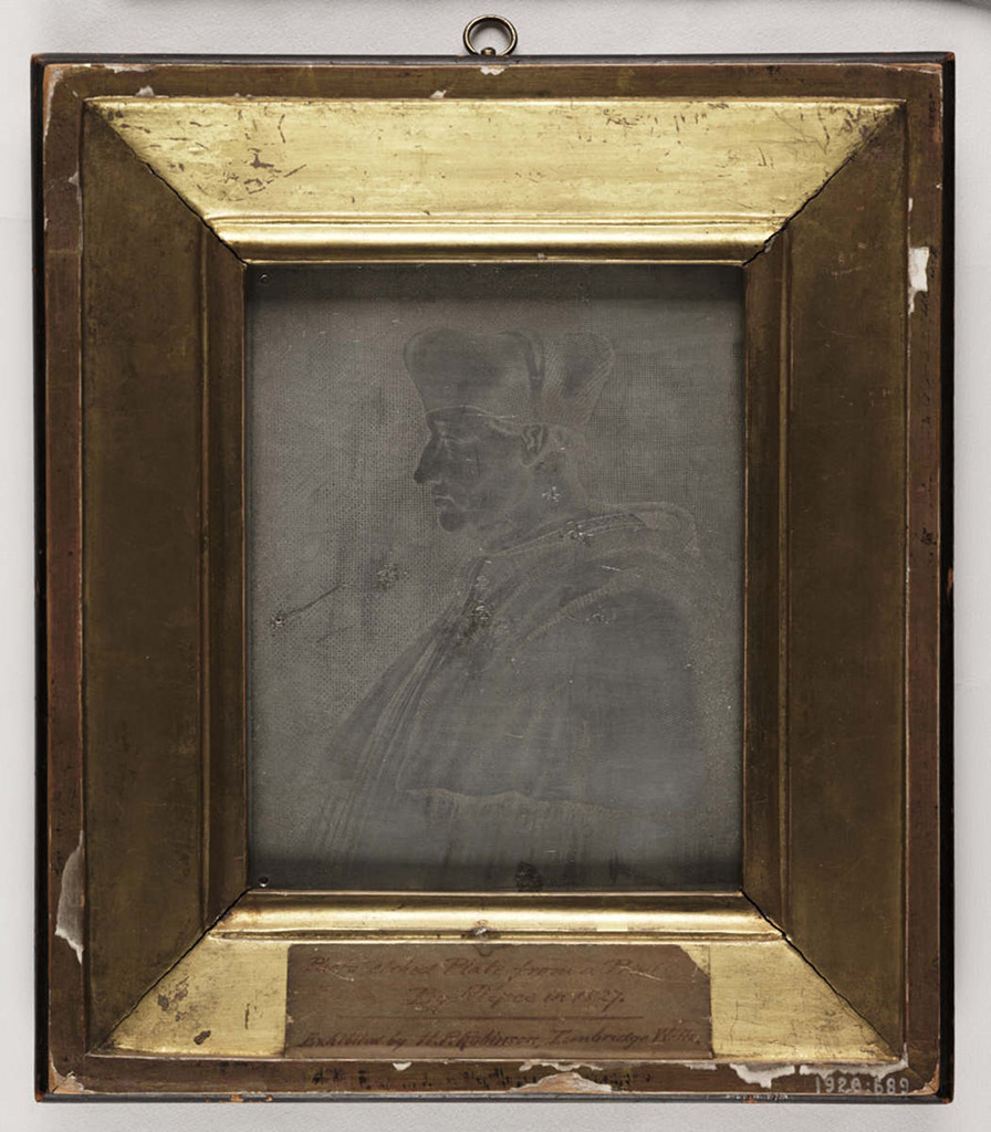 Le Cardinal d’Amboise, a heliograph plate made from an original engraving. Made by Nicéphore Niépce, c. 1826. Around 20 heliographs are thought to exist with three in the RPS Collection. Courtesy: The Royal Photographic Society Collection / V&A  Museum, London. 