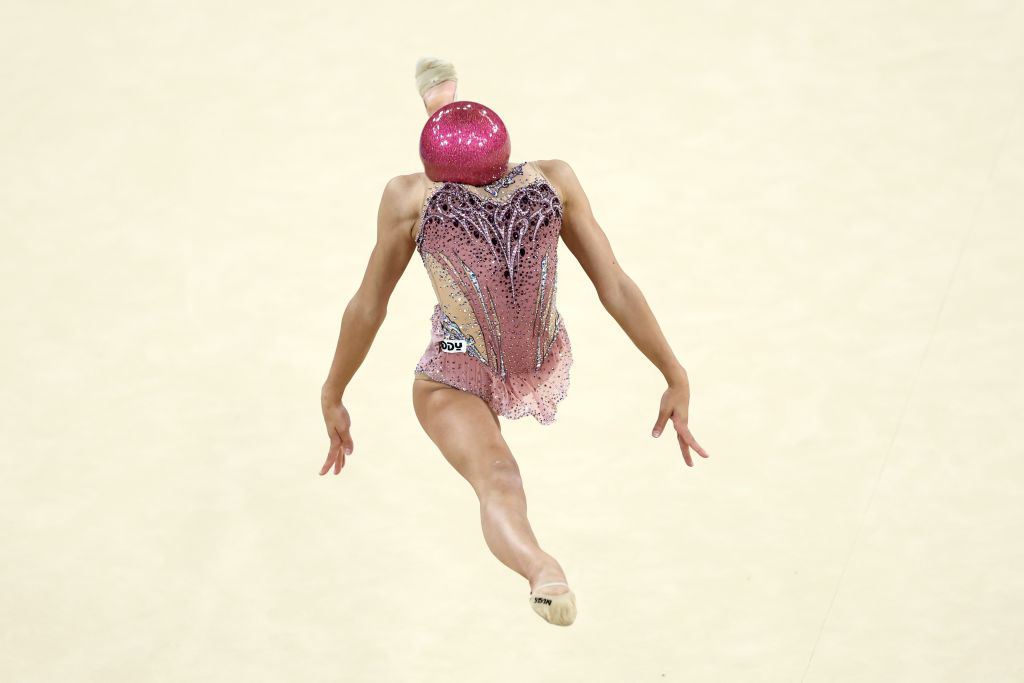 Photo of Sofia Raffaeli of Team Italy competing during the Rhythmic Gymnastics Individual All-Around Qualification during the Olympic Games Paris 2024