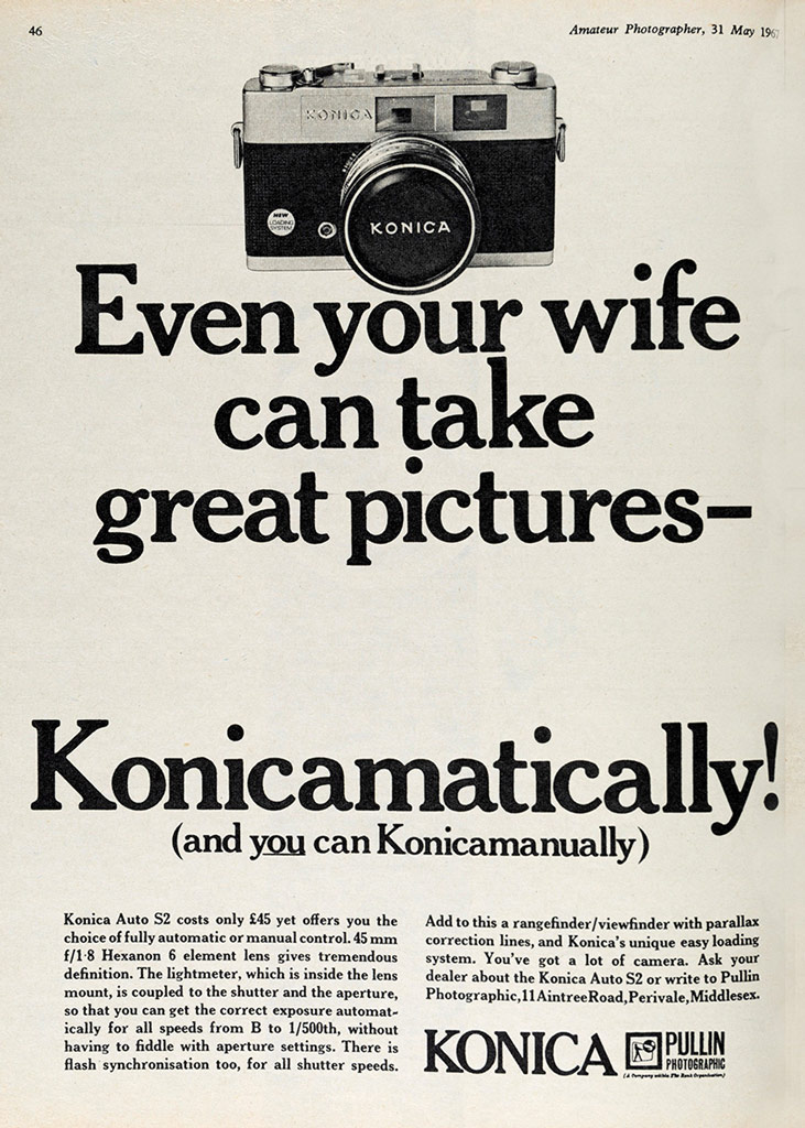 AP ad Konica camera " Even your wife can take great pictures- Konicamatically"