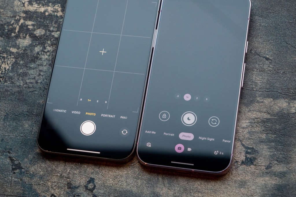 The iPhone 15 Pro Max and the Google Pixel 9 Pro showing their camera modes