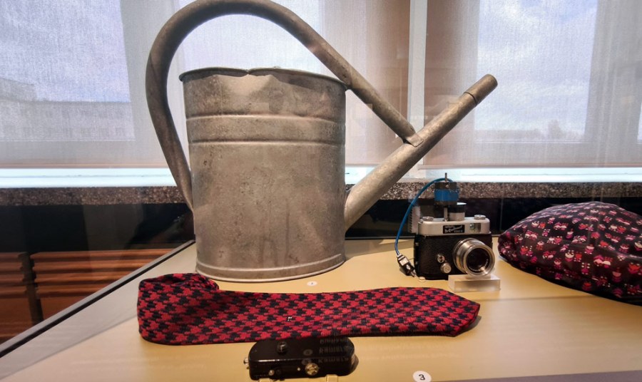 Stasi museum, watering can camera