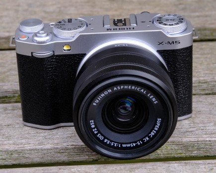 Fujifilm X-M5 in silver with XC 15-45mm lens