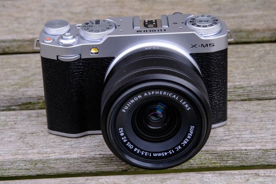 Fujifilm X-M5 in silver with XC 15-45mm lens