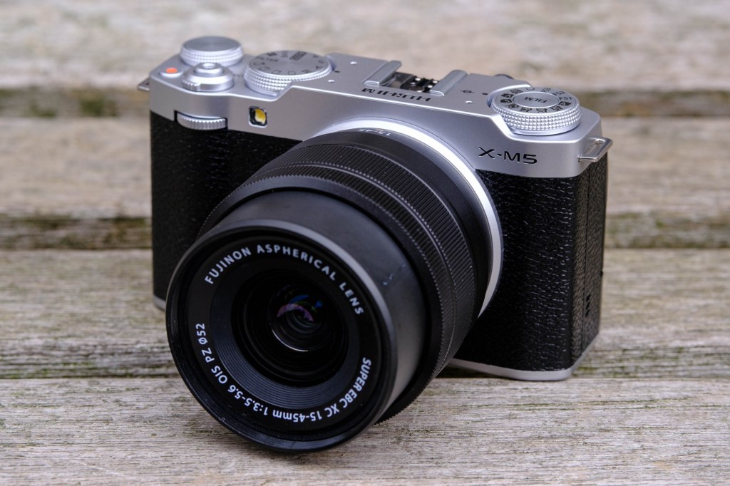 Fujifilm X-M5 with XC 15-45mm lens, powered on