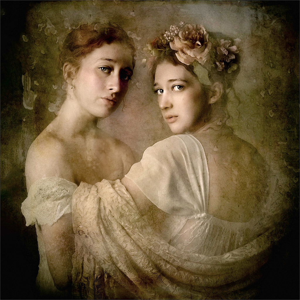 creative portrait of two women in old fashioned style people apoy 2024