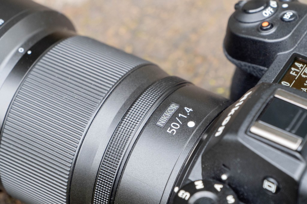 A close up of the Nikon 50mm f/1.4's name