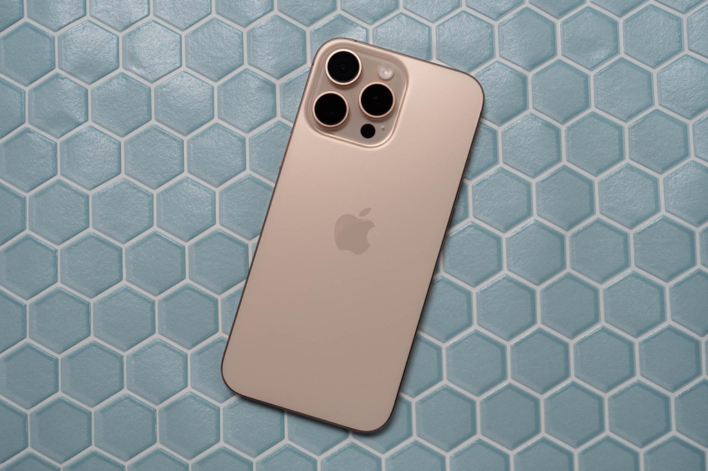 The iPhone 16 Pro Max in Desert Titanium. Image: Amy Davies