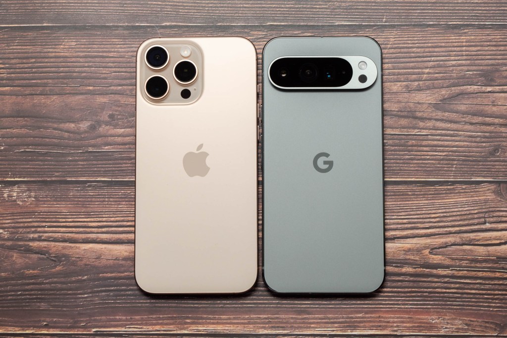 iPhone 16 Pro Max next to the Google Pixel 9 Pro XL