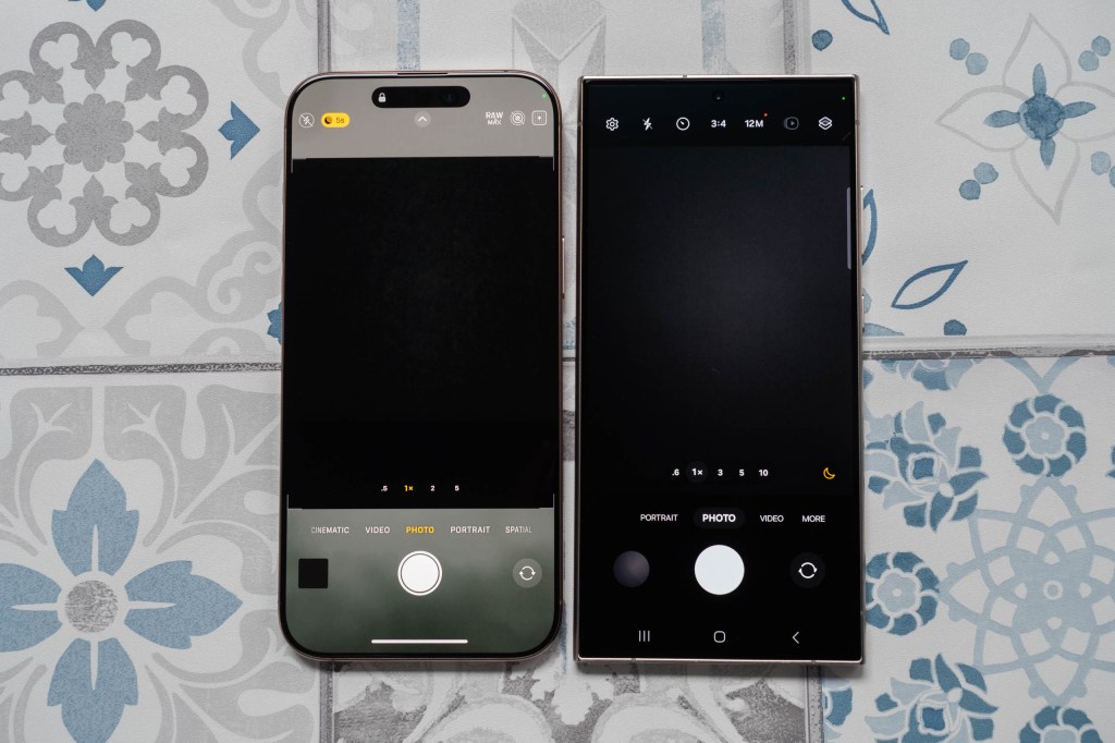 The screens of the iPhone 16 Pro Max and the Samsung Galaxy S24 Ultra