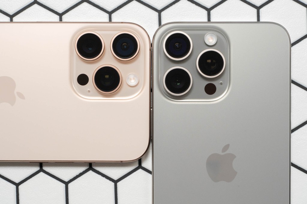 iPhone 16 Pro Max next to the iPhone 15 Pro Max. Image: Amy Davies