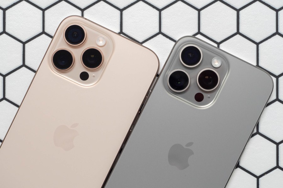 iPhone 16 Pro Max next to the iPhone 15 Pro Max. Image: Amy Davies