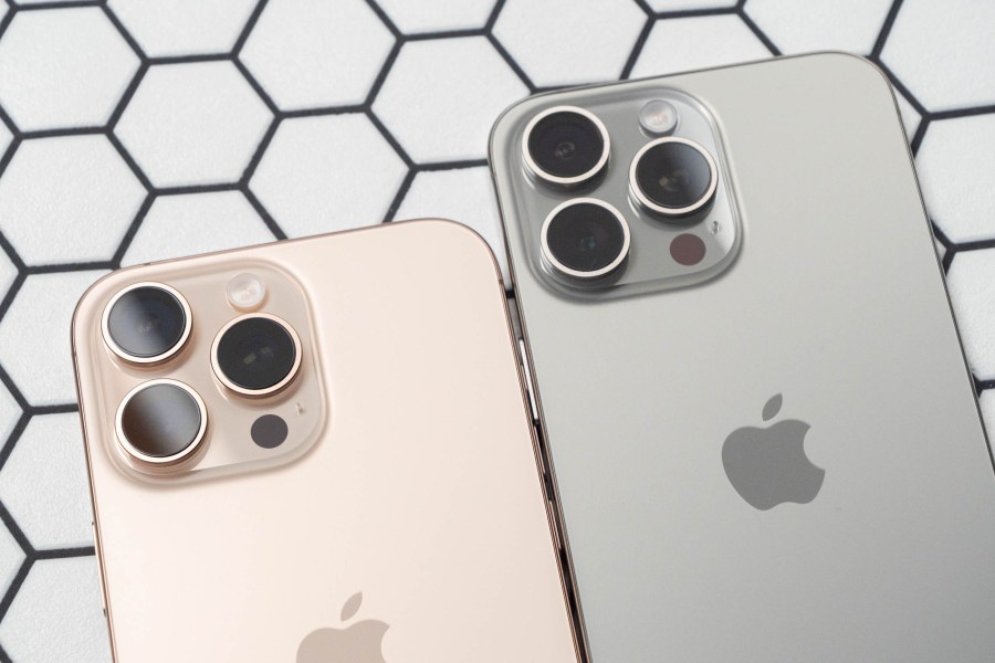 iPhone 16 Pro Max next to the iPhone 15 Pro Max. Image: Amy Davies