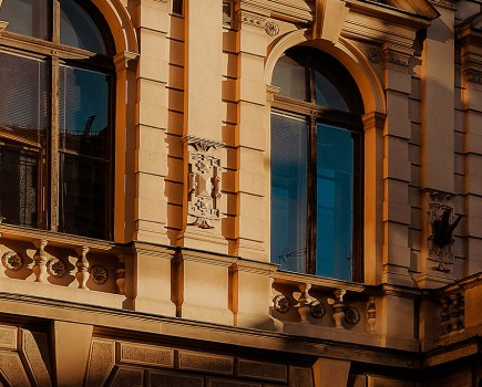 tenement houses of the old town in Poland during golden hour smartphone photo