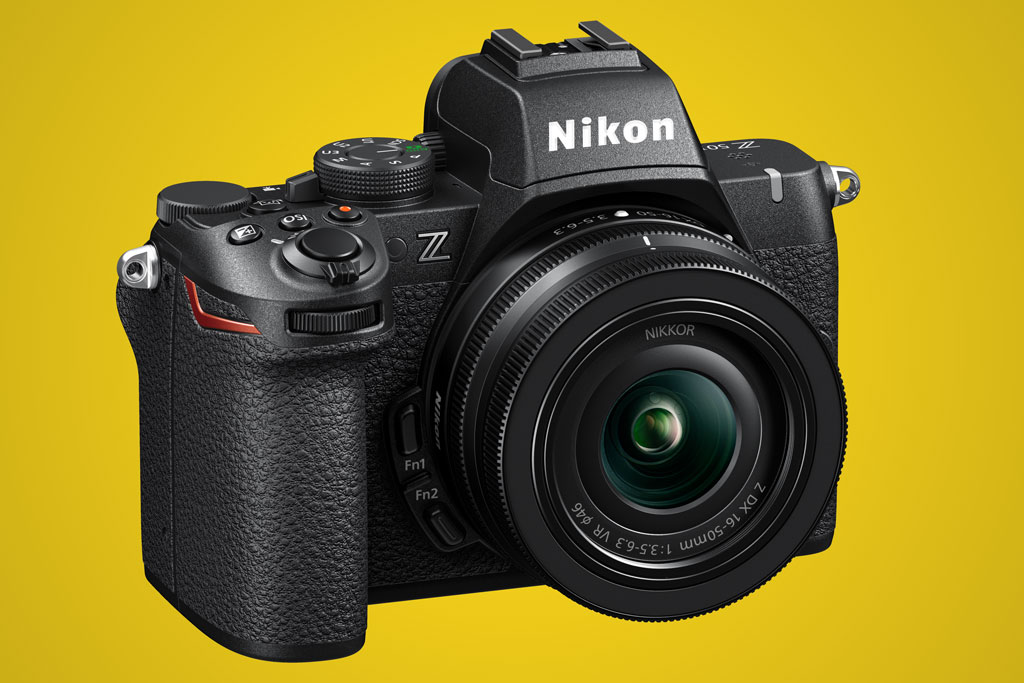 Nikon Z50II front three-quarter view. 