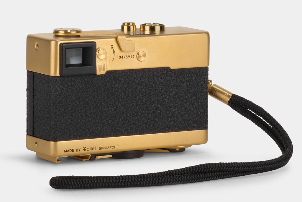 Gold Rollei 35 film camera back view