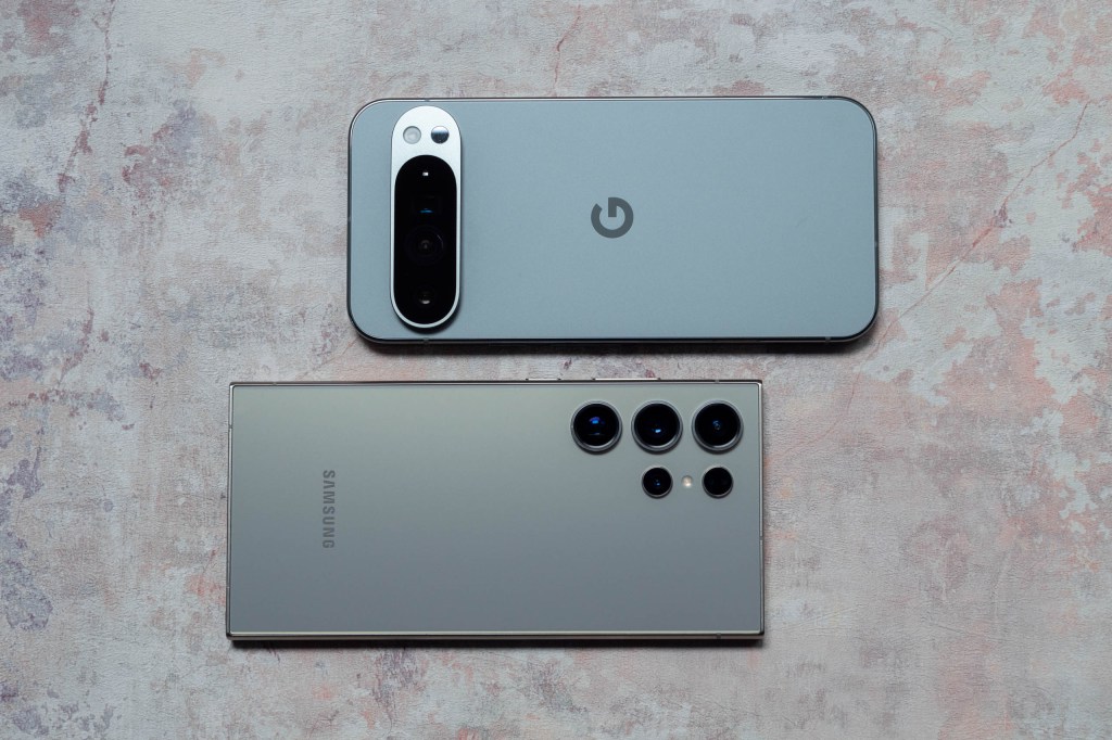The Samsung Galaxy S24 Ultra next to the Google Pixel 9 Pro XL
