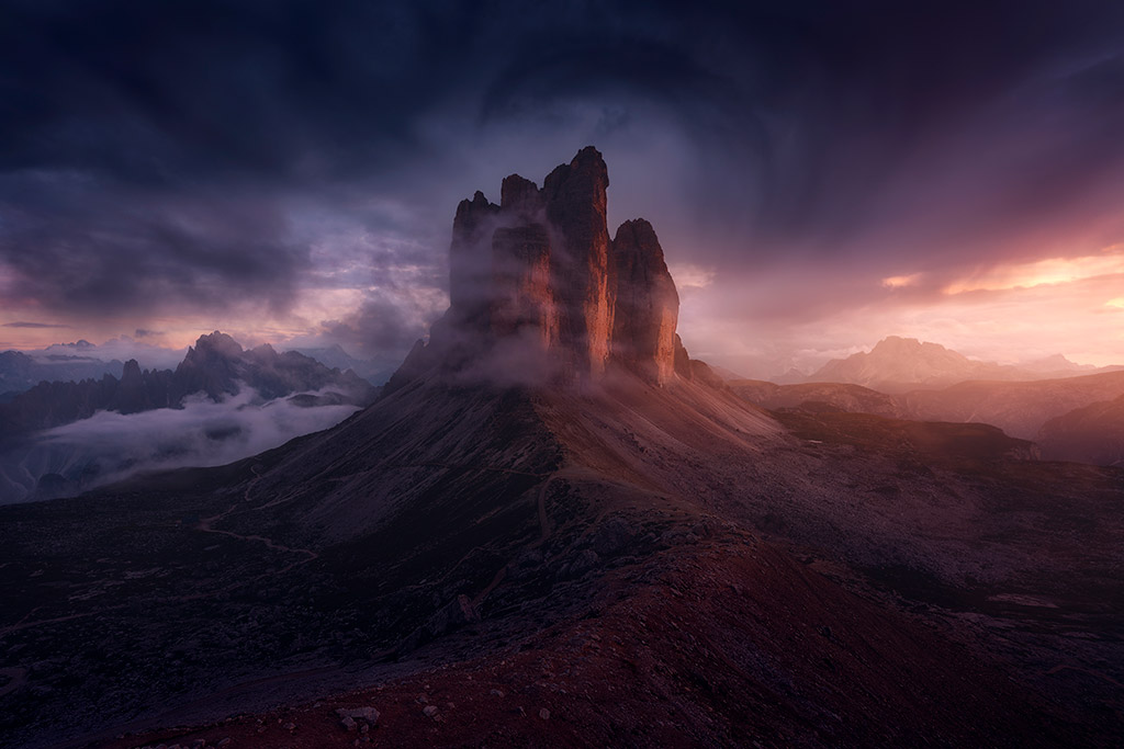 atmospheric andscape Tre Cime di Lavaredo, Sexten Dolomites, Italy