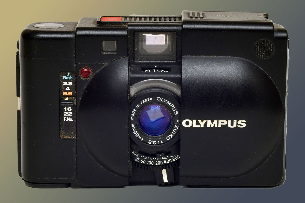 Olympus XA with lens cover open