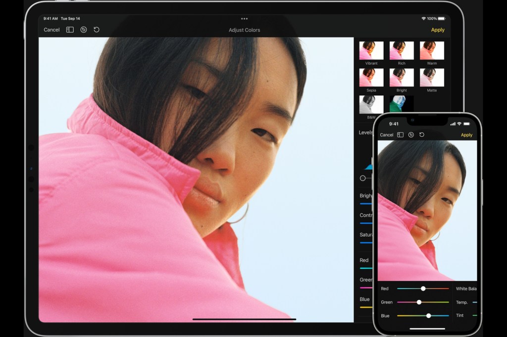 Screenshots of PIxelmator editing app for iPhone and iPad