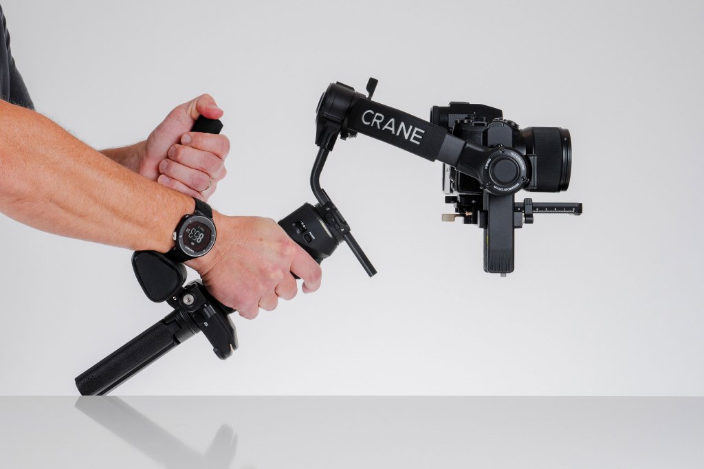 Zhiyun Crane 4 gimbal equipped with camera in hand