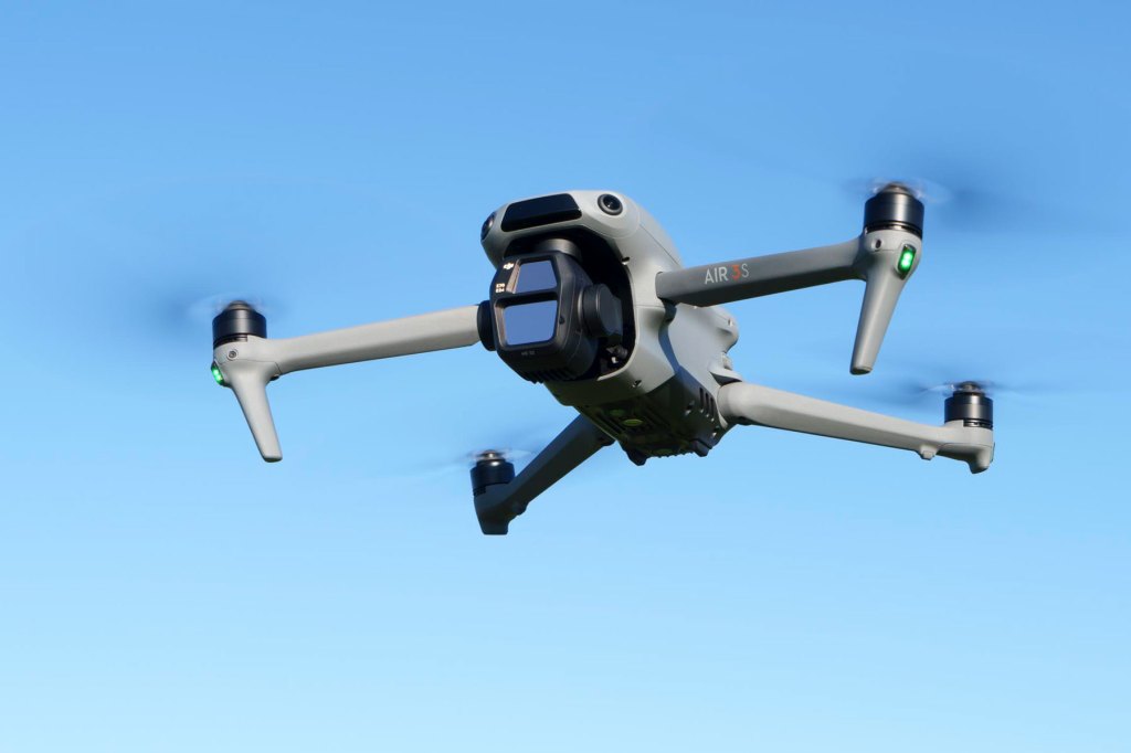 DJI Air 3S in flight three quarters view, AP Awards best cameras