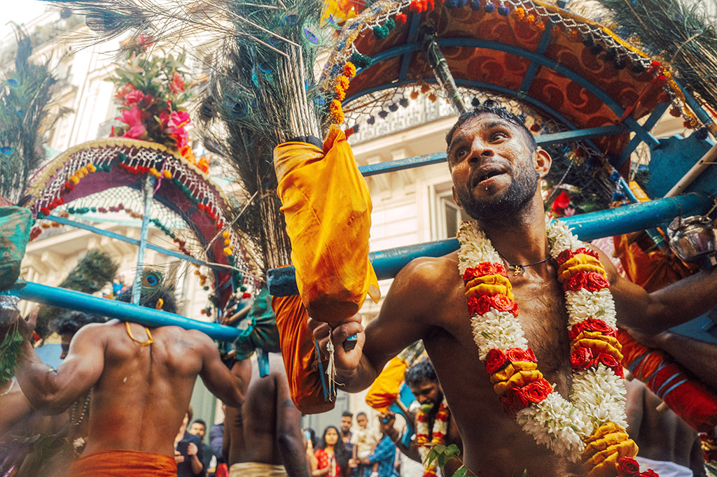 street portrait of a man during the festival of Ganesh