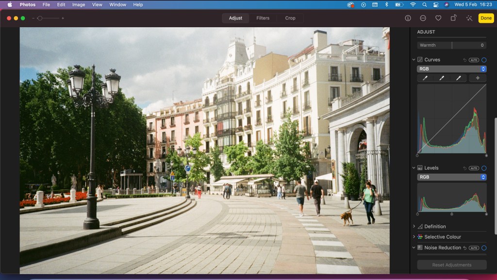 Screenshot of a photograph of Madrid being edited using Apple Photos for Mac