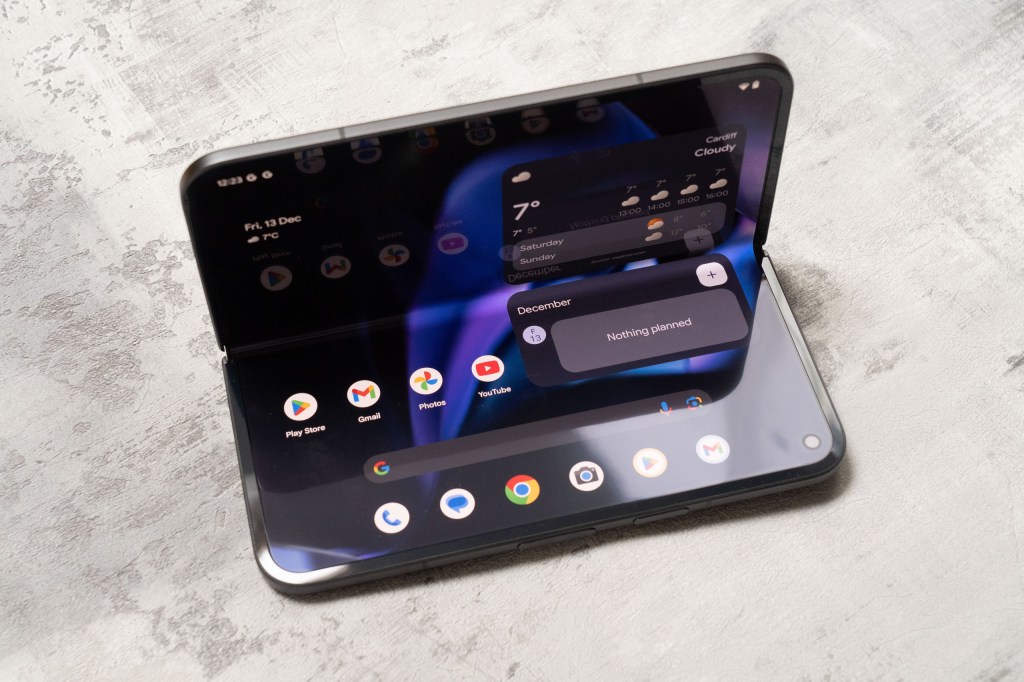 The Google Pixel 9 Pro Fold, showing how it can be propped up