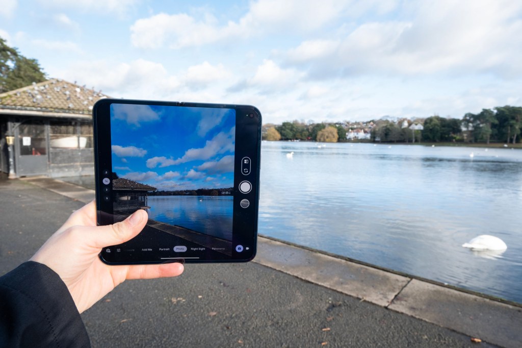 The Google Pixel 9 Pro Fold unfolded in hand