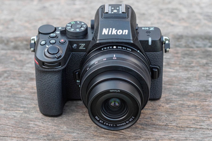 Nikon Z50II with 16-50mm lens, front top view