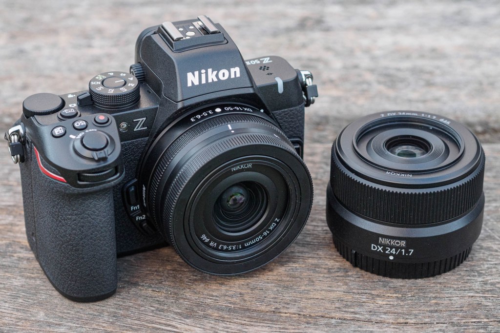 Nikon Z50II with 16-50mm zoom retracted and DX 24mm f/1.7 prime