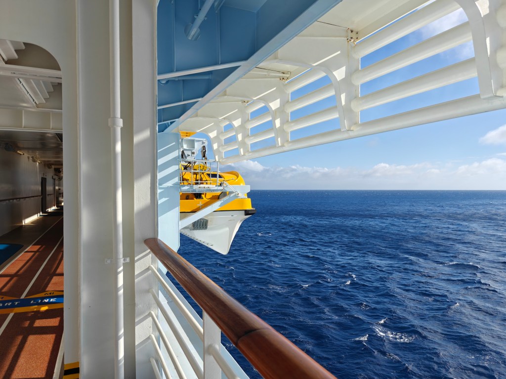 photo taken on a cruise ship of rescue boats