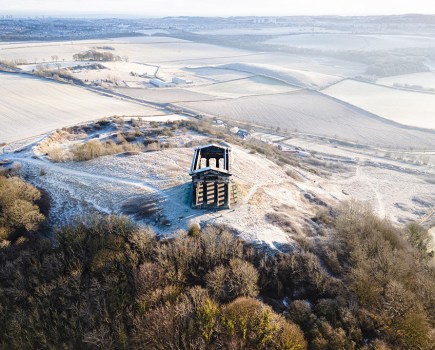 penshaw monument from a drone view on a winter frosty morning