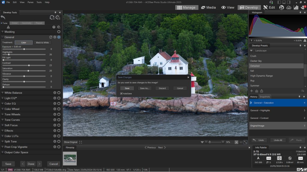 ACDSee Photo Studio 2025 Ultimate screenshot showing the Develop panel