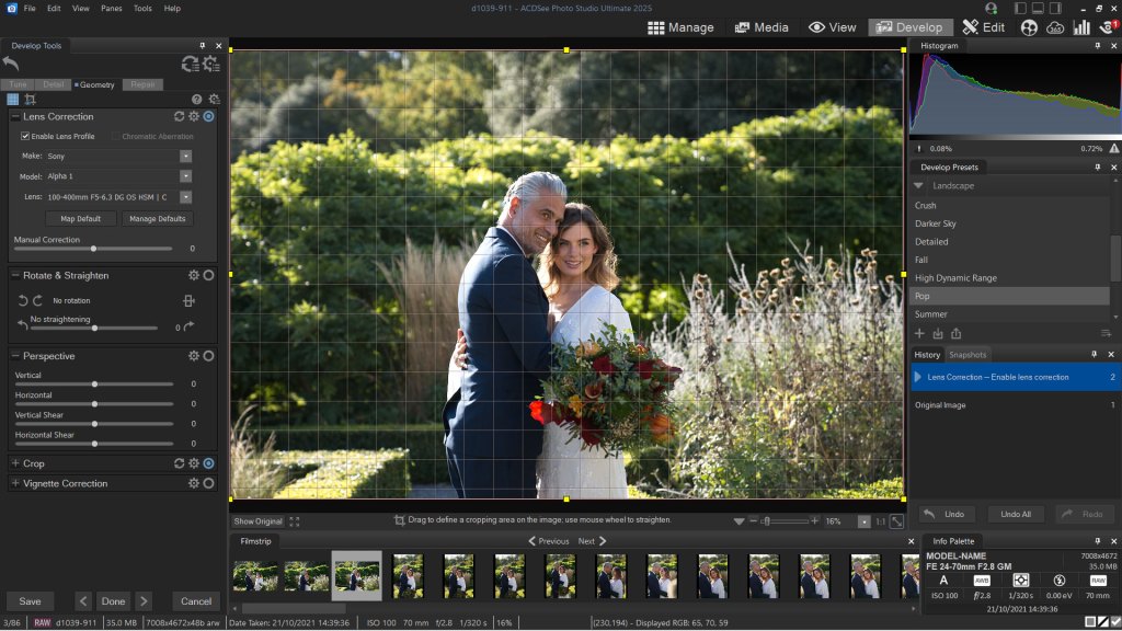 ACDSee Photo Studio 2025 Ultimate screenshot showing lens corrections