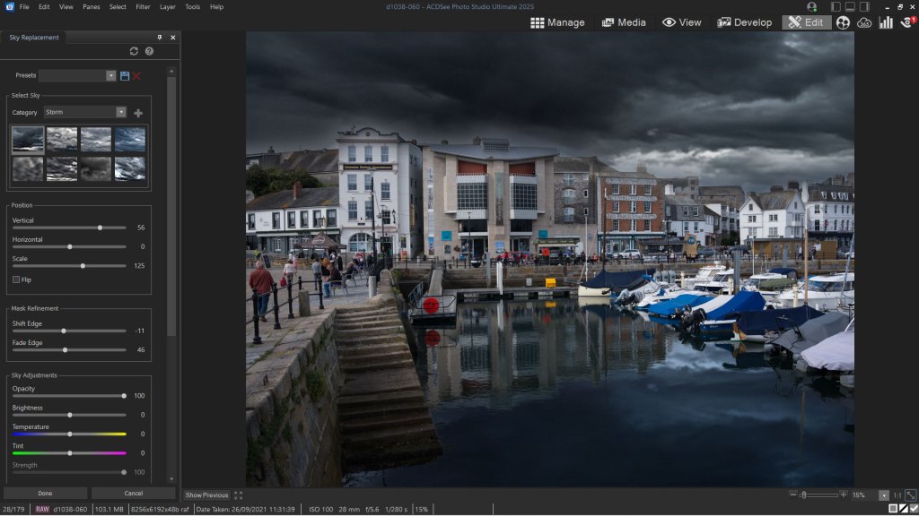 ACDSee Photo Studio 2025 Ultimate screenshot showing AI sky replacement