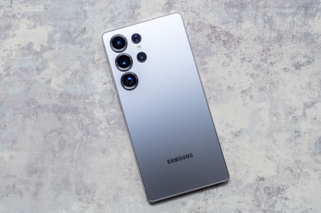 The Samsung Galaxy S25 Ultra on a marble surface