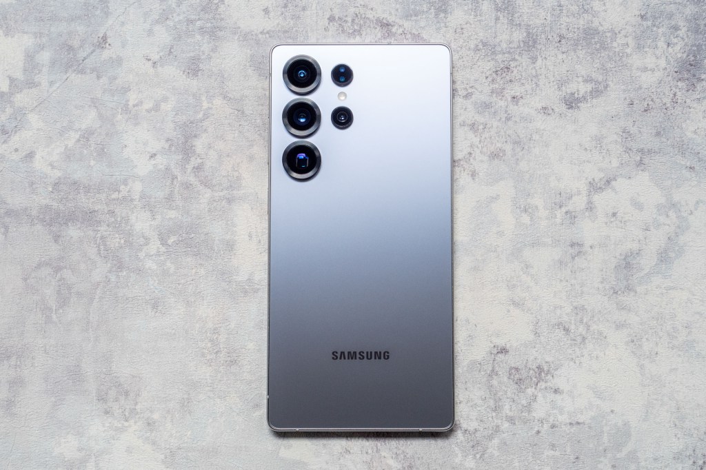 The Samsung Galaxy S25 Ultra on a marbled surface