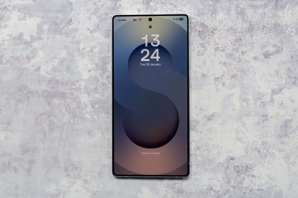 The Samsung Galaxy S25 Ultra with the screen switched on
