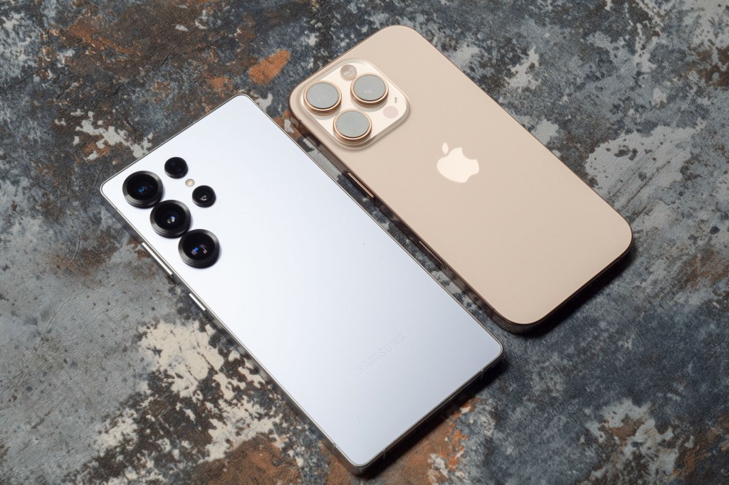 The Samsung Galaxy S25 Ultra next to the iPhone 16 Pro
