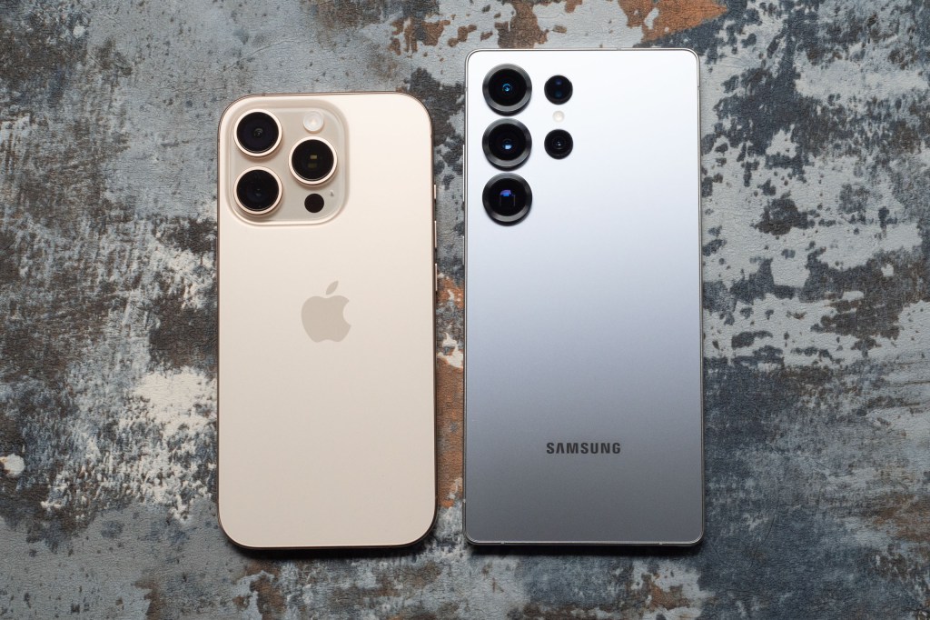 The iPhone 16 Pro next to the Samsung Galaxy S25 Ultra