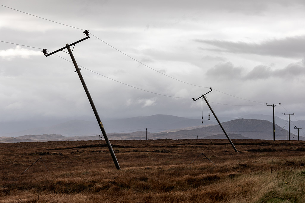 leaning telegraph poles in Scotland’s Western