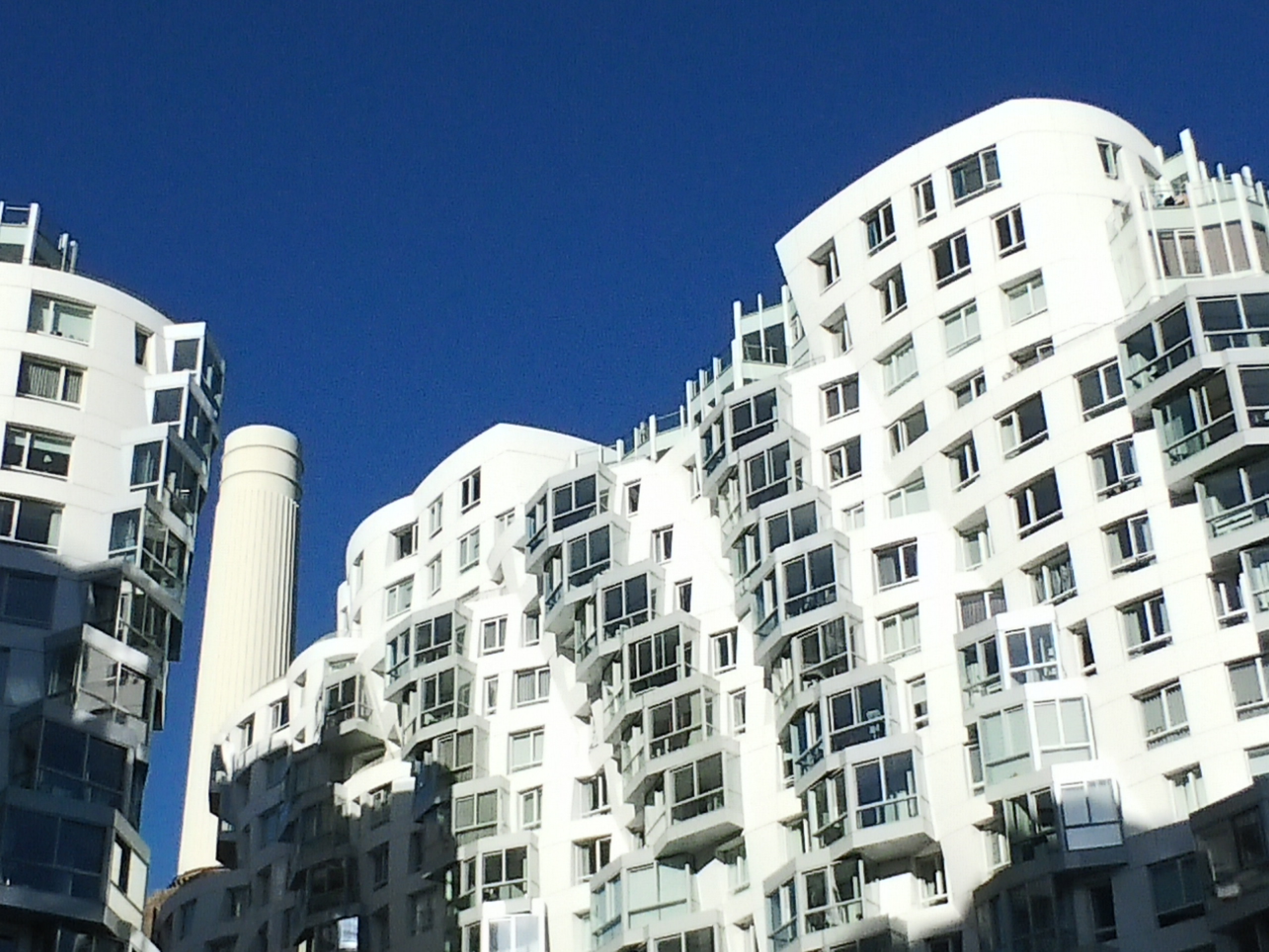 Sample photo of buildings near Battersea Power Station, Instax Wide Evo.