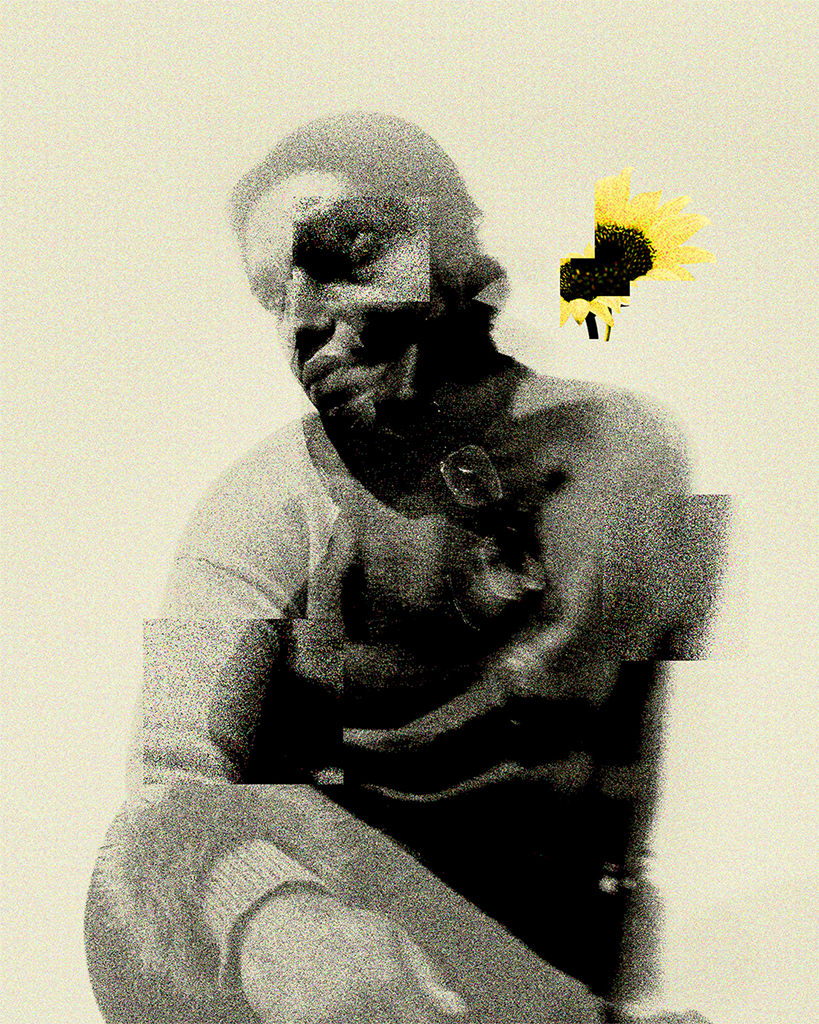 collage portrait, alluding to Renaissance traditions of portraiture