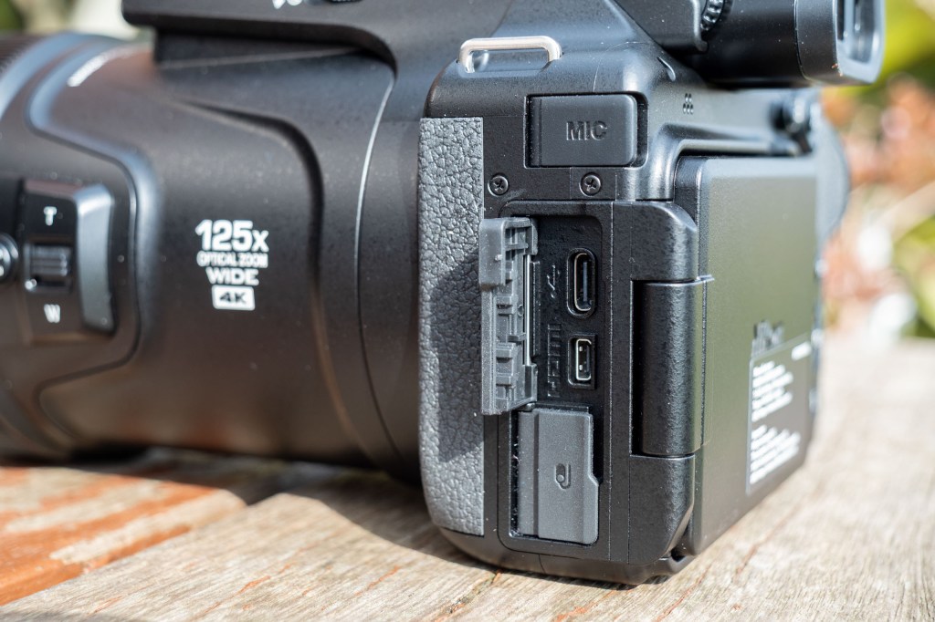 The USB-C slot of the Nikon P1100