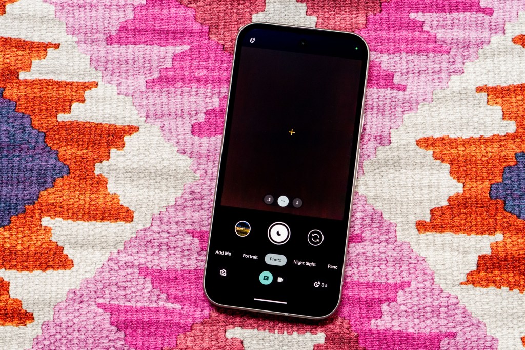 The Google Pixel 9a showing the native camera app on screen