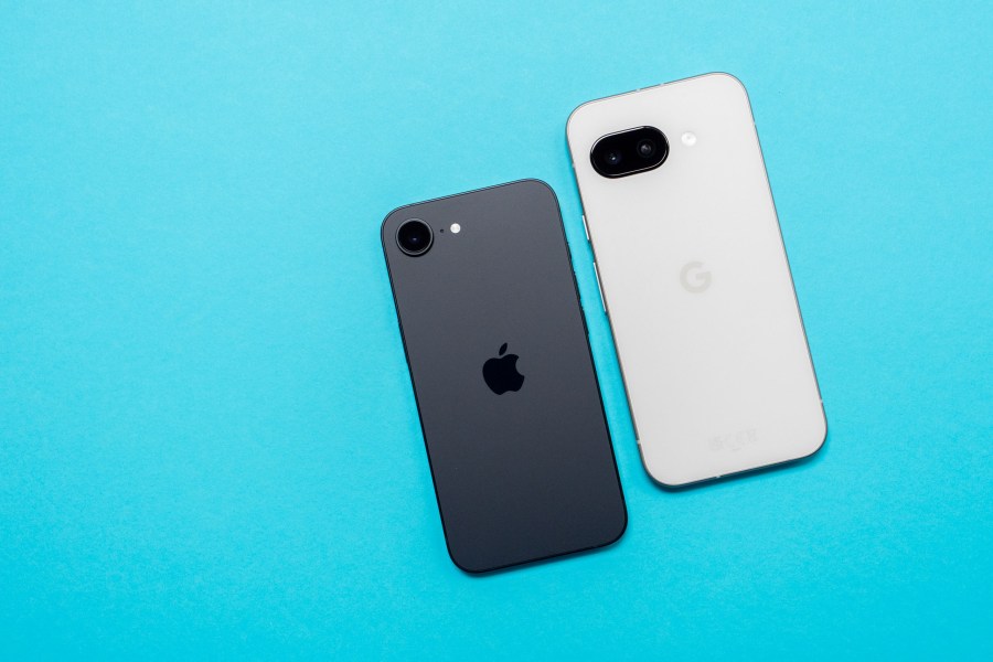 Google Pixel 9a (right) next to the iPhone 16e